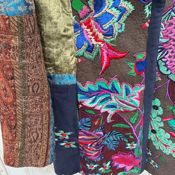 Ritu Kumar Multicolor Patchwork Embroidered Trench Boho Coat Jacket-4 - Picture 12 of 15